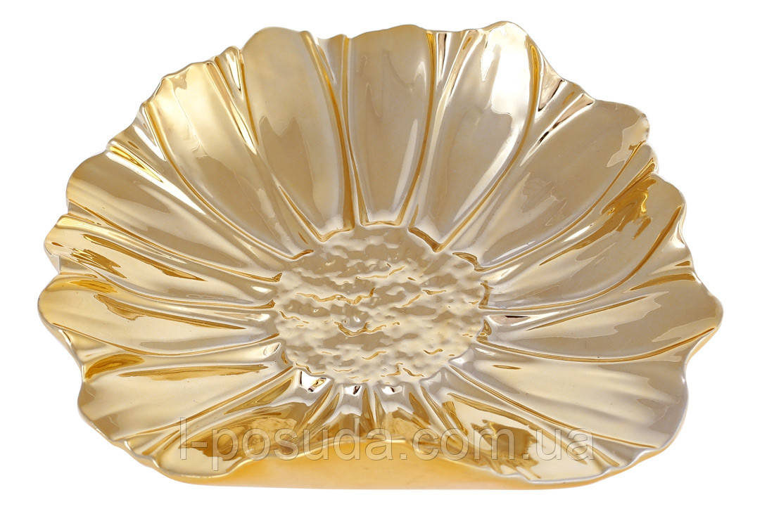 Декоративное керамическое блюдо Цветок, 18.5см, цвет - золото - фото 1 - id-p1258302709