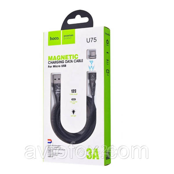 Кабель USB/Micro USB HOCO U75 Blaze magnetic" 1,2 м (3,0 А) Led Індикатор Black Магнітний