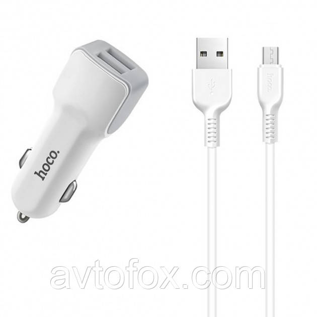 АЗУ Hoco Z23 2.4 A/2*USB ! кабель micro USB White