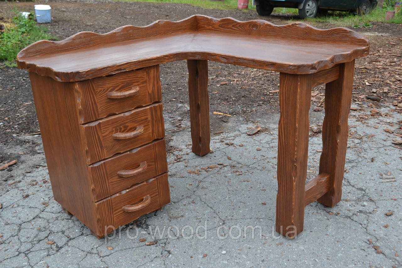 Стіл кутовий письмовий із натурального дерева під старовину, фото 1