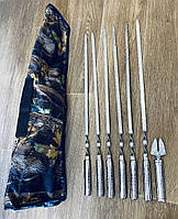 Набір шампурів з нержавіючої сталі + виделка для зняття м'яса - ручна робота