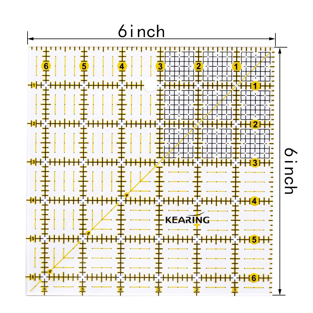 Лінійка для печворку та квілтингу, 6 х 6 дюймів (акрил 3 мм) KEARING (6089)
