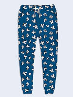 Женские брюки с принтом Белые Цветочки на синем Размер 42 - 50