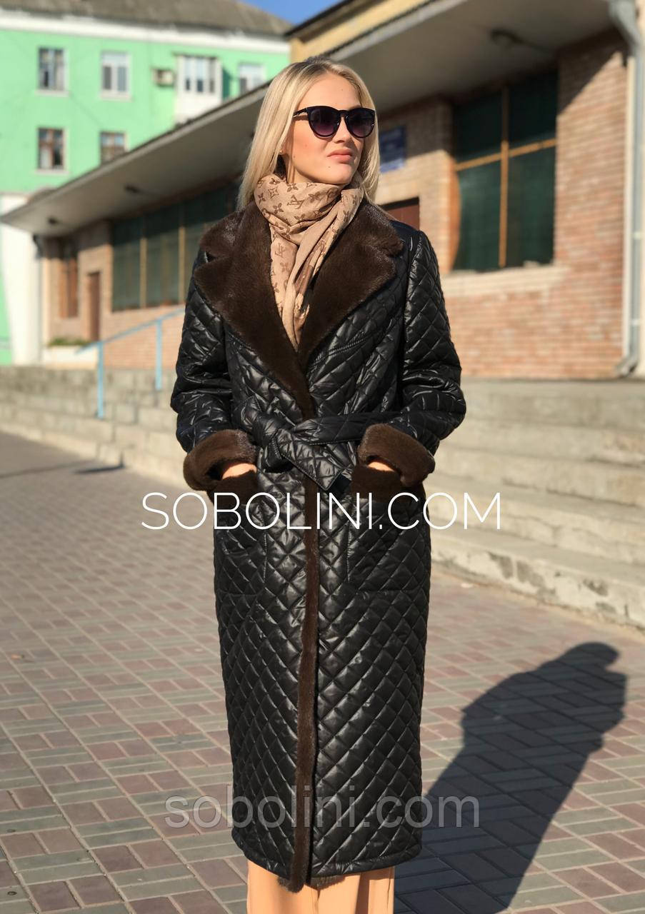 Пальто жіноче з хутром норки, довжина 120 см