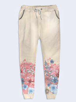 Жіночі бежеві штани з квітковим принтом Розмір 42-50