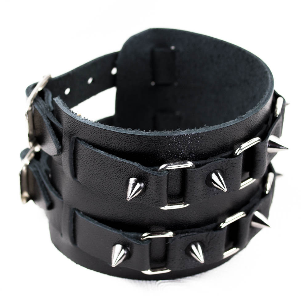 Браслет шкіряний BKB-157 два ремінця з шипами