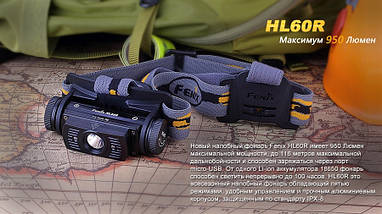 Налобний ліхтар FENIX HL60R 950LM Cree XM-L 2 U2, фото 2