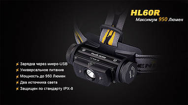 Налобний ліхтар FENIX HL60R 950LM Cree XM-L 2 U2, фото 3