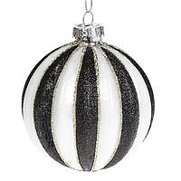 Новогодний шар стекло "Полоски" елочный шар 8 см с бархатом, набор 6 шт Черный
