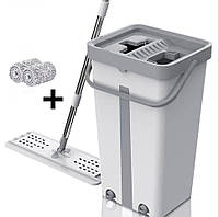 Ведро с отжимом и шваброй Scratch Cleaning Mop Серо-белая, (ведро: 35х17х19) плоская швабра (TI)