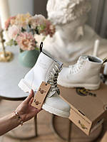 Белые ботинки для девушек Dr Martens 1460 All White БЕЗ МЕХА. Женские боты Доктор Мартинс демисезонные