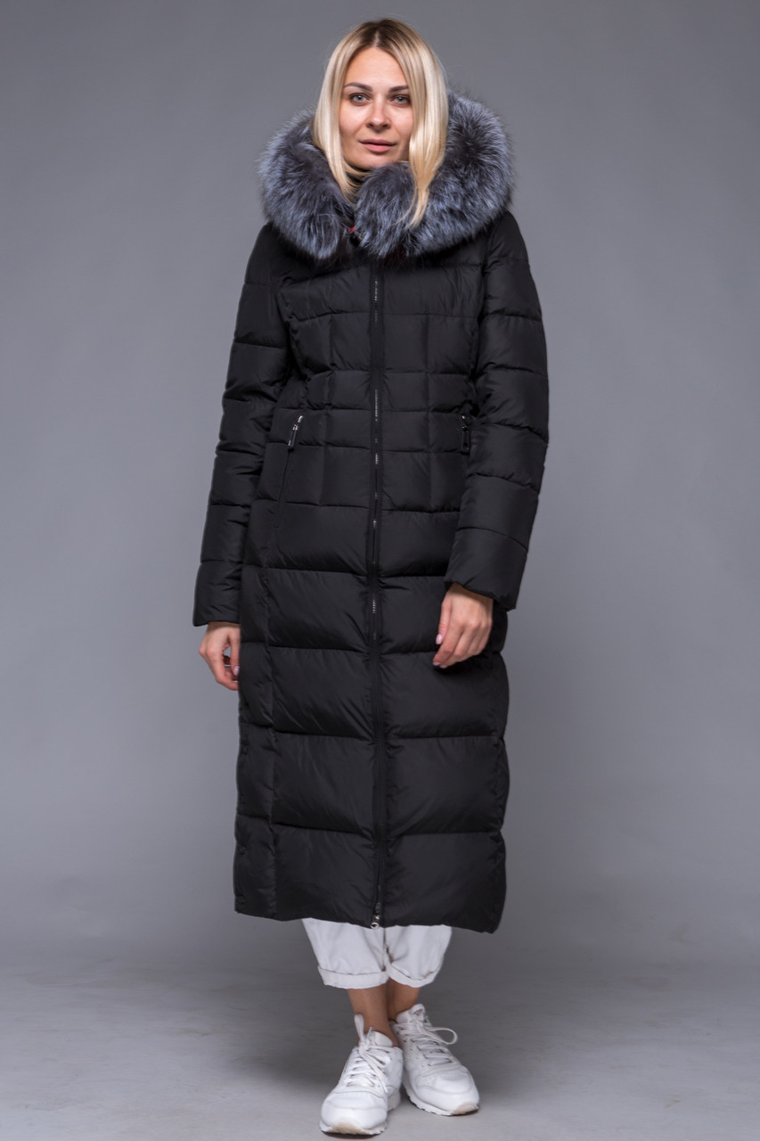 Пуховик із натуральним хутром чорнобурки Symonder чорний, фото 1