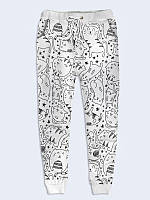 Женские белые брюки с рисунком Котики Размер 42 - 50