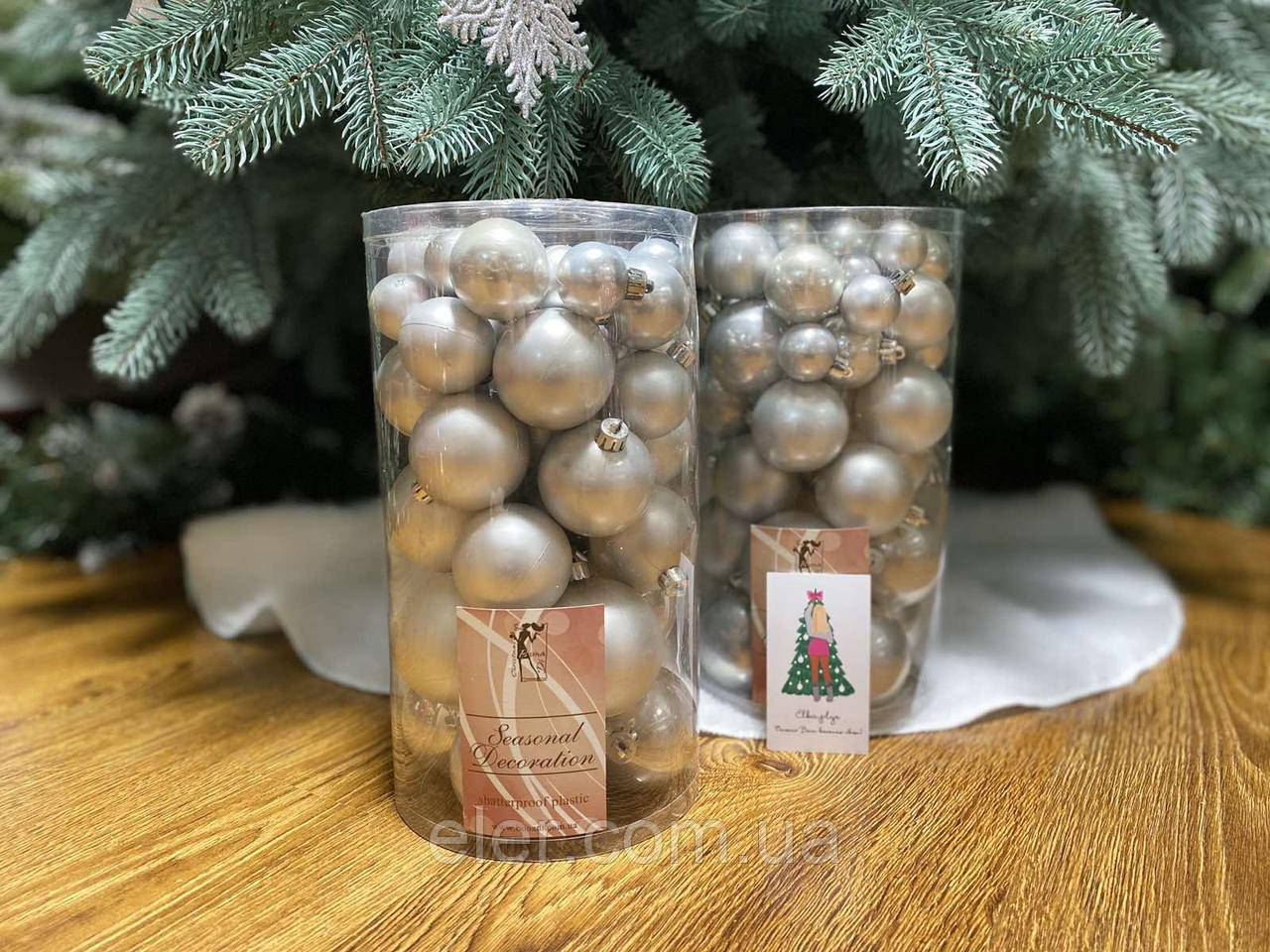 Набір ялинкових кульок, колір — срібло, 40 шт., фото 1