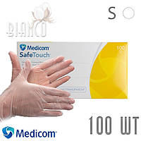 Виниловые перчатки без пудры Medicom Safe Touch (100 шт) Clear/ прозрачные. Размер: S