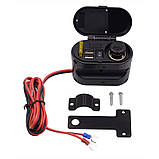 Мото прикурювач на кермо USB зарядка для мотоцикла с вольтметром універсальна, фото 2