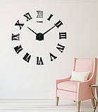 Настінний об'ємний 3D-годинник великий 120 см із римськими цифрами колір чорний diy зроби сам Art Clock 3d глянсовий, фото 2