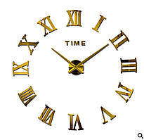 Настінний об'ємний 3D-годинник великий 120 см із римськими цифрами колір золото diy зроби сам Art Clock 3d дзеркальні