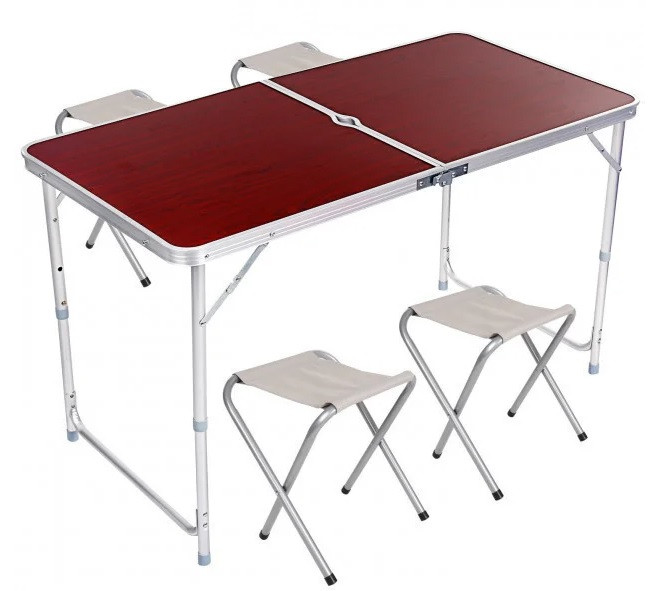 Складаний посилений стіл з 4 стільцями Folding Table для пікніка складаний у валізі