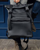Стильний чоловічий рюкзак роллтоп чорний міський, для ділових поїздок, ноутбука, офісний