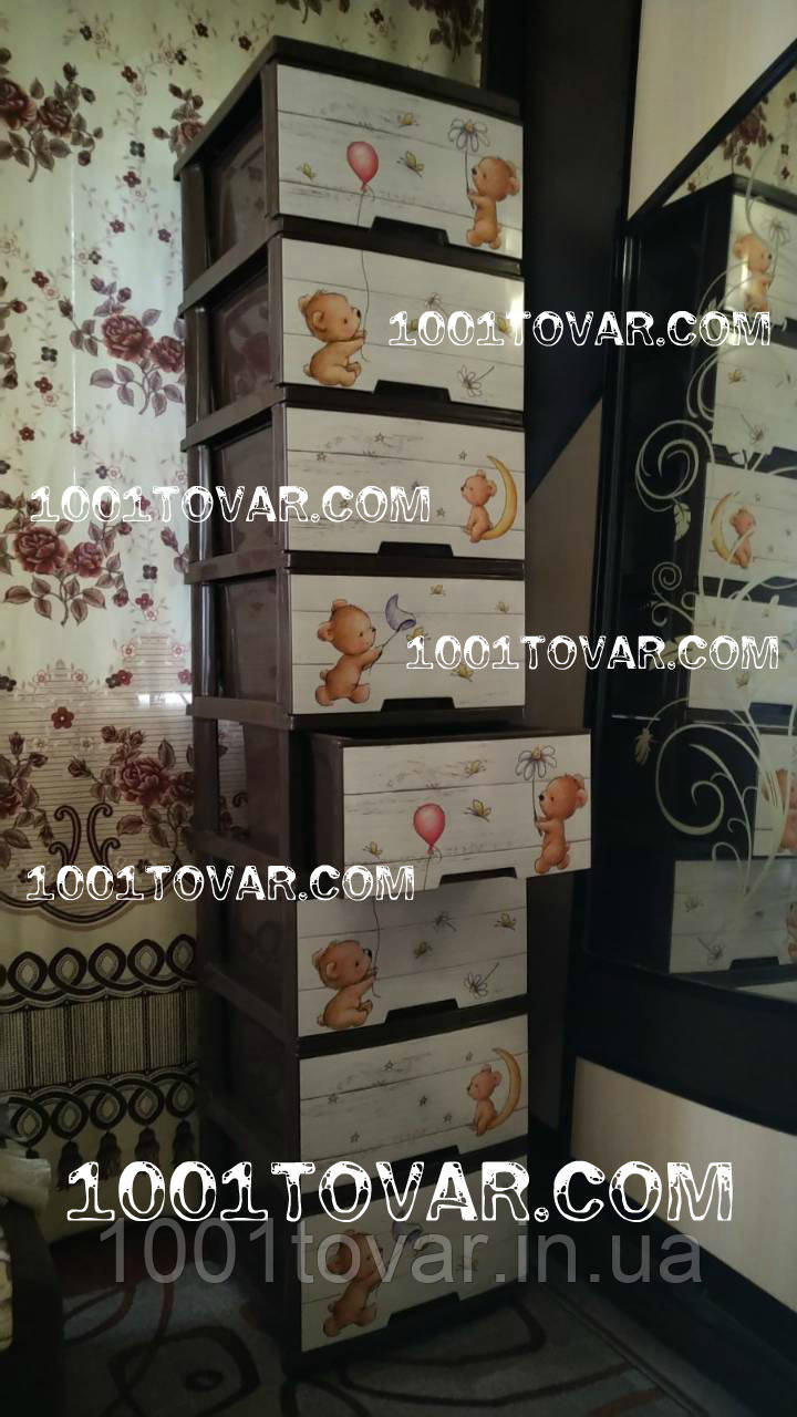 Комод пластиковий Алеана, з малюнком Ведмедика, 8 ящиків, коричневий, фото 1