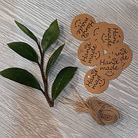 Набір бирочок "Hand made — Смайл" для прикрашання виробів ручної роботи — 10 шт.