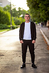 Чоловічий спортивний костюм на блискавці з брюками на манжеті чорного кольору з двунитки