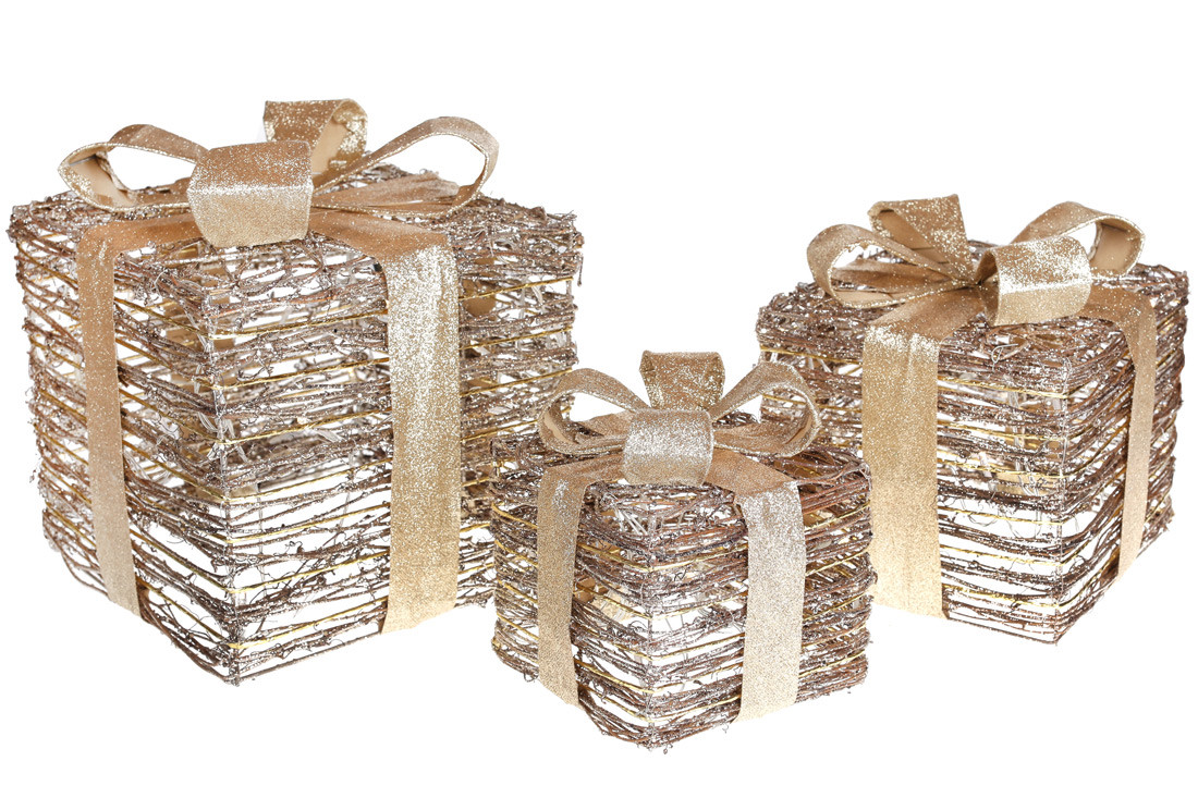 Набір декоративних подарунків 3шт з підсвічуванням, 15см, 20см, 25см