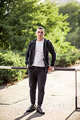 Стильний чоловічий спортивний костюм на блискавці темно-синього кольору