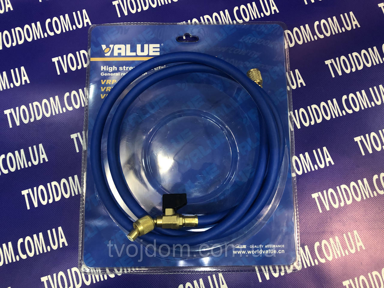 Заправний шланг для фреону VALUE R-410-1,5м+кран (1/4-5/16 SAE)