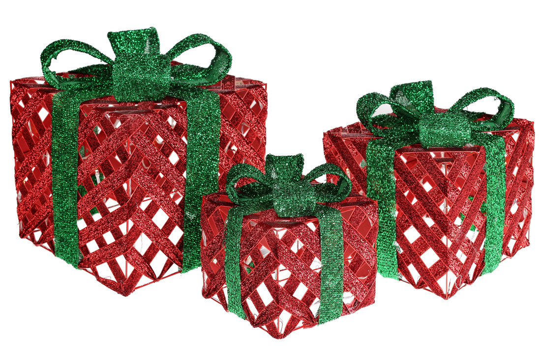 Набір декоративних подарунків (3шт) з підсвічуванням (2 режими - з функцією миготіння і без), 15см, 20см, 25см