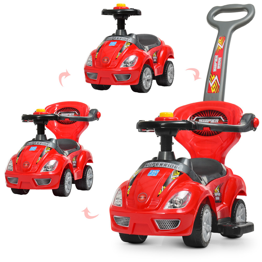 Каталка Толокар M 4205-3 червоний з батьківською ручкою, фото 1