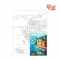 Полотно на картоні з контуром, Морські пейзажі No 1, 30*40, бавовна, акрил, ROSA START