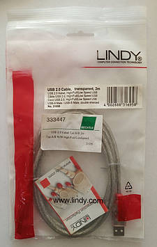 Кабель USB 2.0 до принтера 2 м Lindy USB 2.0 Kabel Typ A/B, transparent, 2m 31695