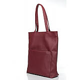 Жіноча бордова сумка шоппер з великою кишенею на блискавці і двома ручками, матова екошкіра - якісна штучна шкіра, фото 2