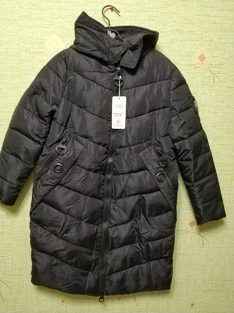 Теплая свободная длинная куртка пуховик с капюшоном мехом зимнее пальто Черный - фото 4 - id-p1258944479