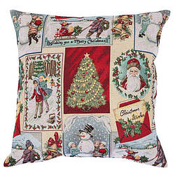 Новорічна наволочка гобеленова Святкові побажання 45*45 см одностороння наволочка