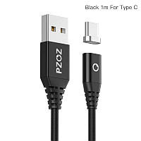 Магнитный кабель для зарядки телефона, смартфона Pzoz USB - Type-C 1 метр VF11543 Черный