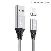 Магнитный кабель для зарядки телефона, смартфона Pzoz USB - Type-C 1 метр VF11543 Серебристый