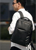 Чоловічий чорний рюкзак класика міський, для ноутбука, матова еко-шкіра (якісний кожзам)