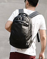 Стильный мужской черный рюкзак классика городской, повседневный матовая эко-кожа - качественный кожзам