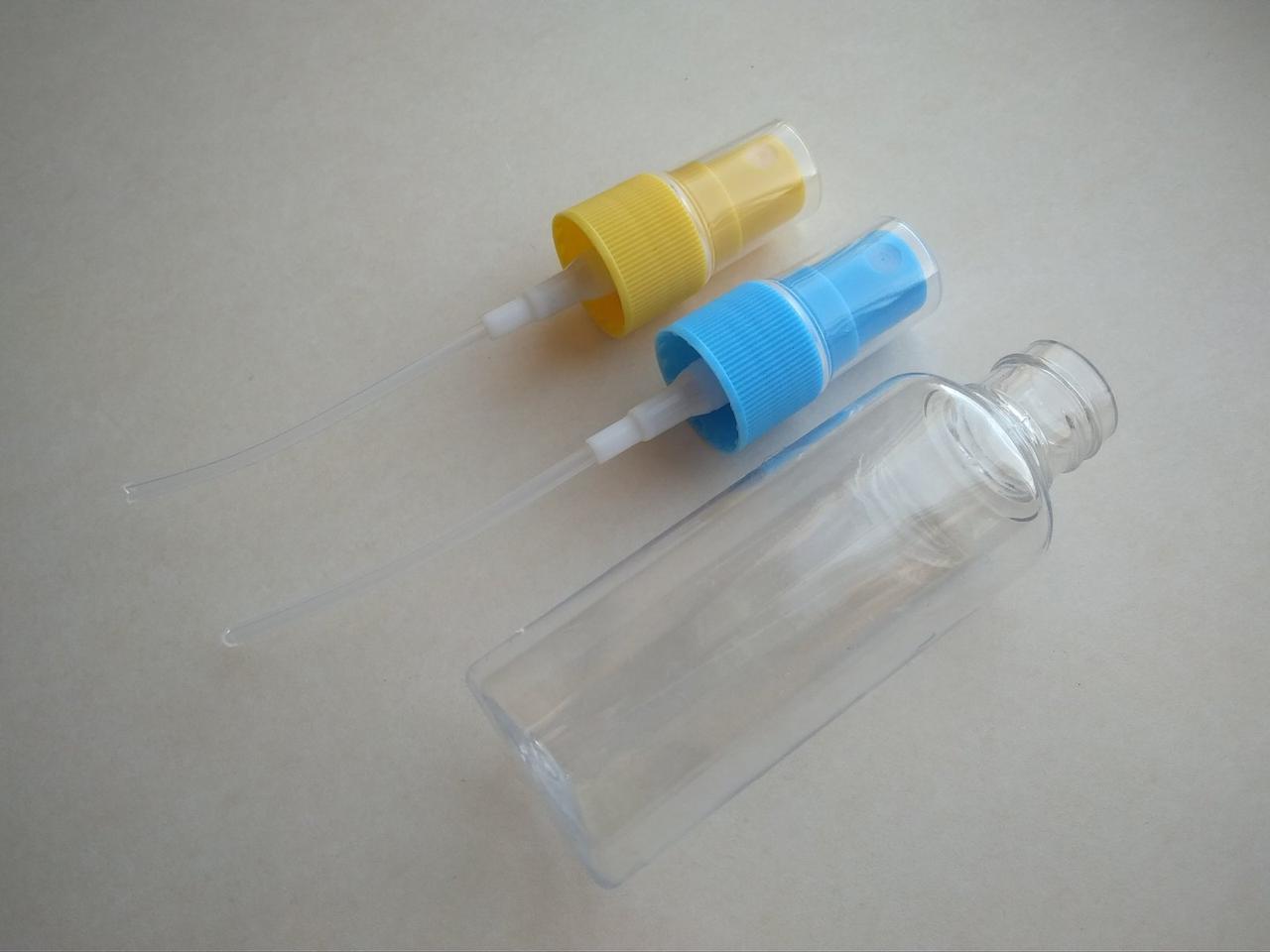 Від 9800шт. 40 - 45 мл ПЕТ флакон Глорія з жовтим, синім розпилювачем спреєм 18/410 пластиковий, пластмасовий, прозорий