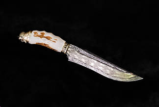 Колекційний ніж "Самурай", з мозаїчного дамаску з бівнем моржа, фото 2