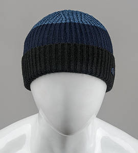 Безшовна чоловіча шапка з відворотом (С2003), Чорний+Синій