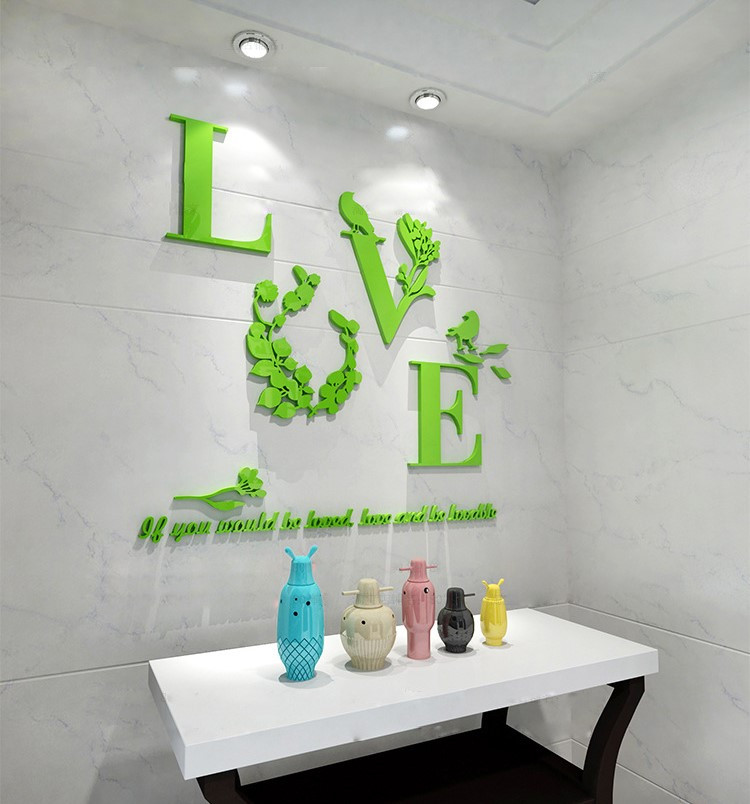 Акрилова 3D-наклейка "Love" світло-зелений