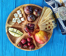 Дошка дерев'яна посуд сервіровки тарілка менажниця на 6 секцій плюс соусник, 30 см діам.