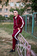 Повседневный мужской спортивный костюм толстовка с брюками с лампасами бордового цвета