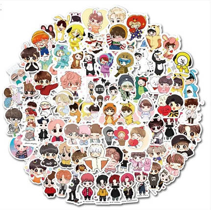 Набір вінілових наклейок стикерів BTC БТС Стикербомбінг на автотелефон ноутбук стіну 80 шт., фото 1