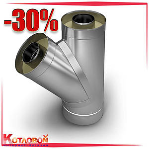 Трійник димохідний сендвіч 45° AISI 201, 0.5 мм, Ø100/160, неіржавка сталь у неіржавці