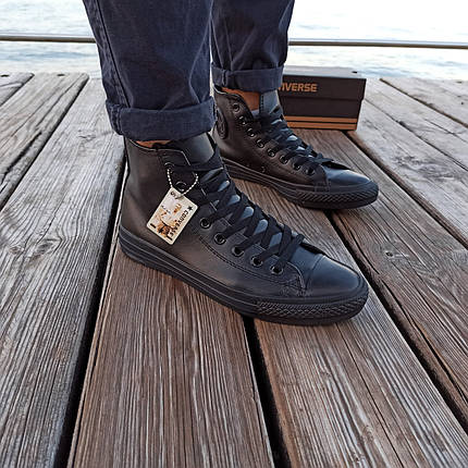 Жіночі високі кеди конверси all star converse шкіряні чорні демісезон, фото 1